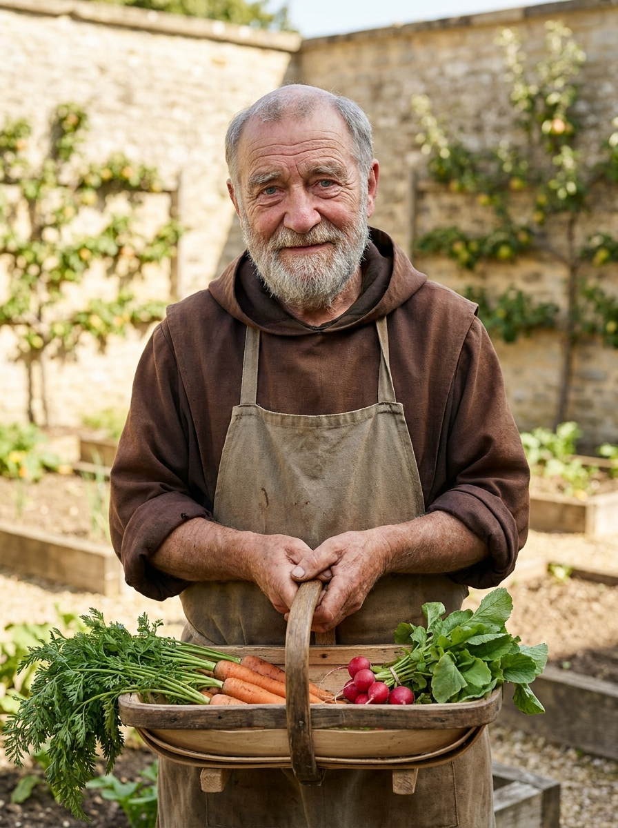 Bruder Anselm im Klostergarten